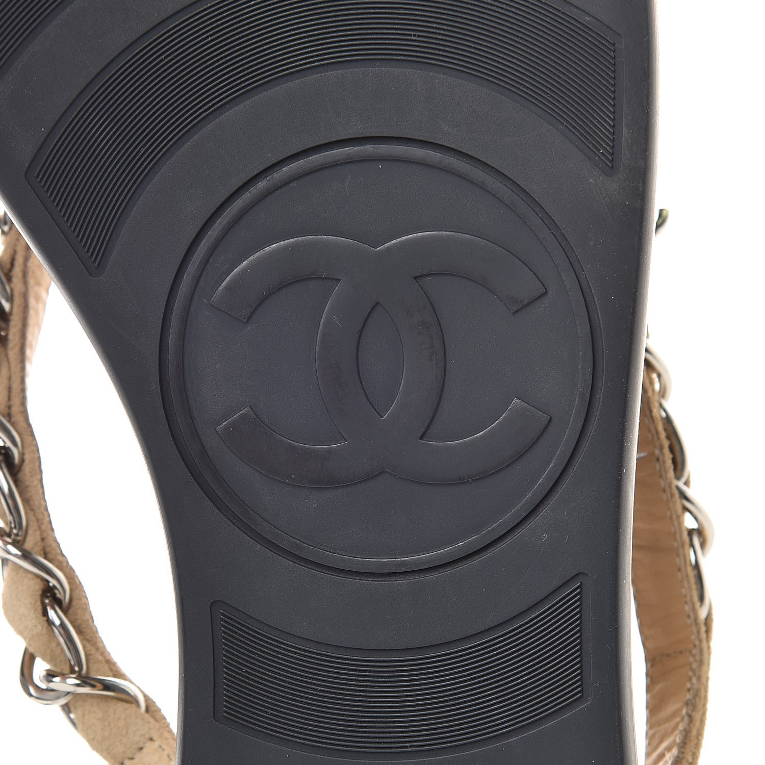 Chanel Suede Calfskin Quilted Chain Thong Sandals 38 Beige 6 of 7