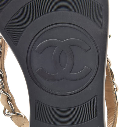 Chanel Suede Calfskin Quilted Chain Thong Sandals 38 Beige 6 of 7