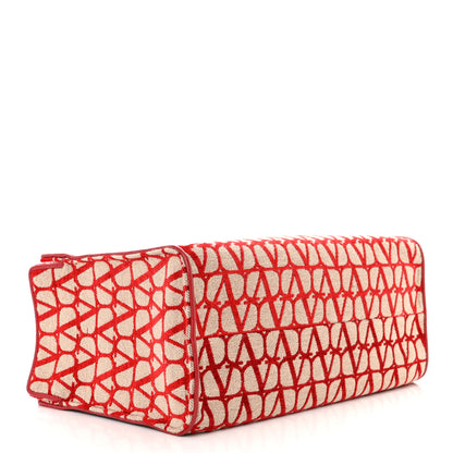Valentino Garavani Toile Iconographe Goatskin Le Troisieme Shopping Bag Naturale Rosso Valentino 4 of 11