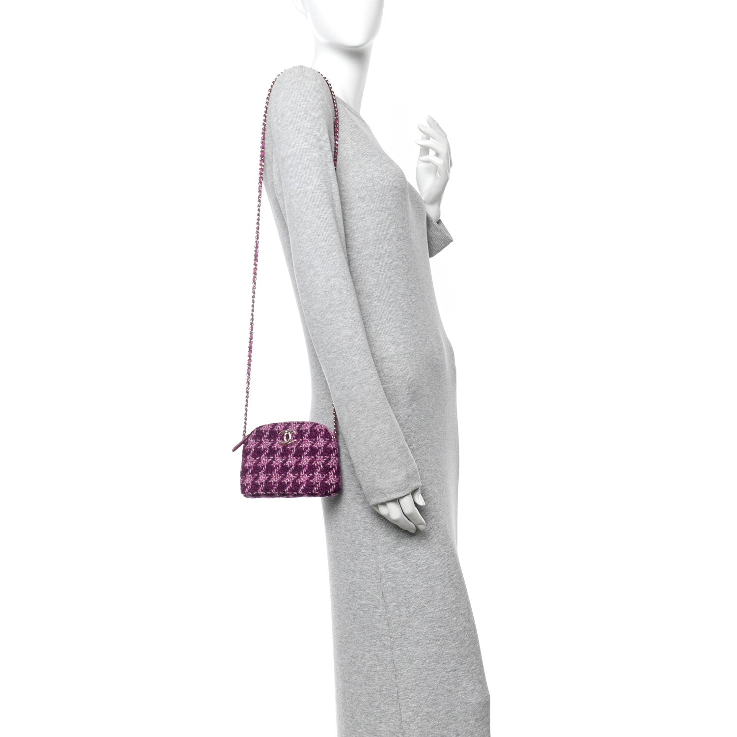 Chanel Tweed Quilted Mini Clutch With Chain Purple 2 of 12