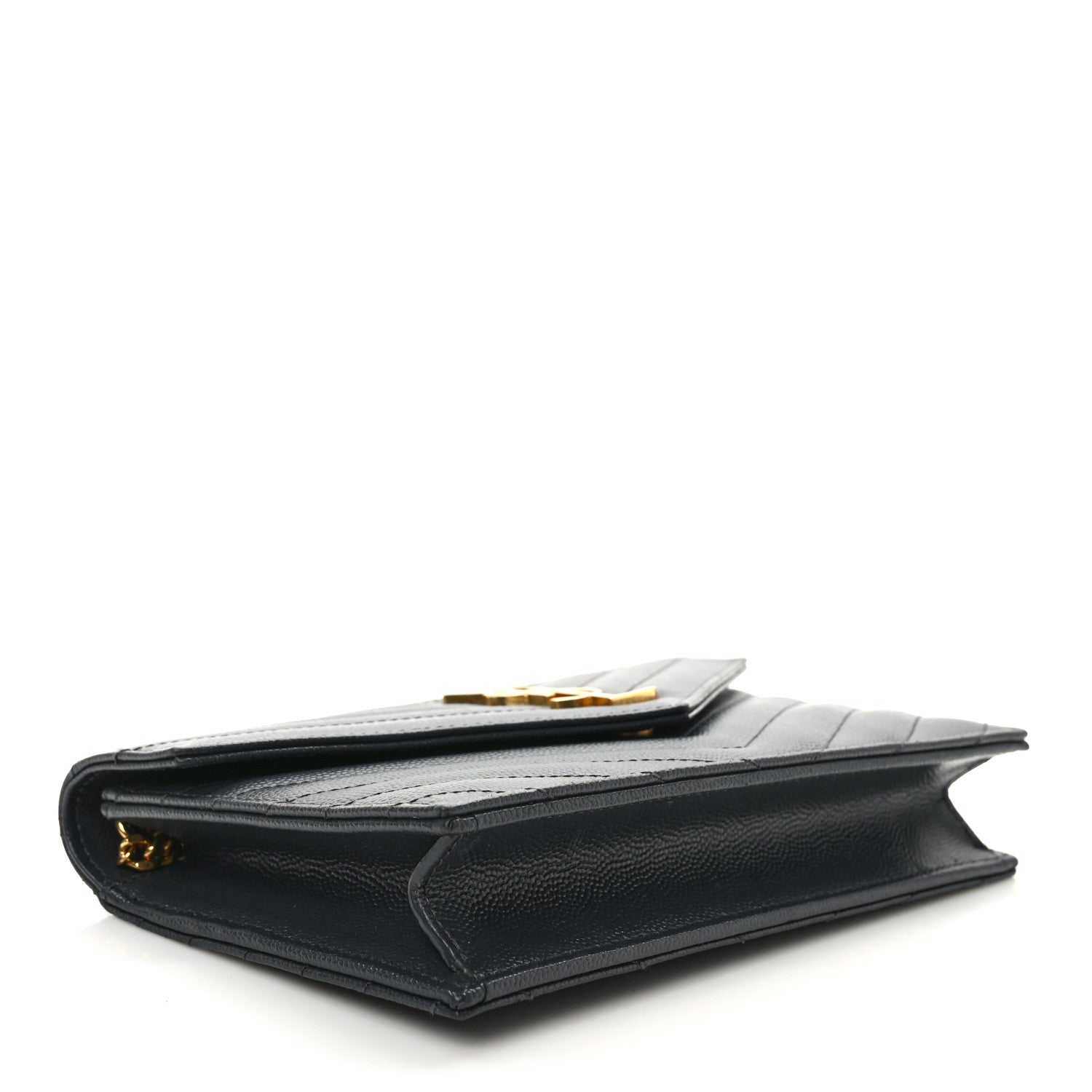 Saint Laurent Grain De Poudre Matelasse Chevron Monogram Envelope Chain Wallet Dark Smog 3 of 8