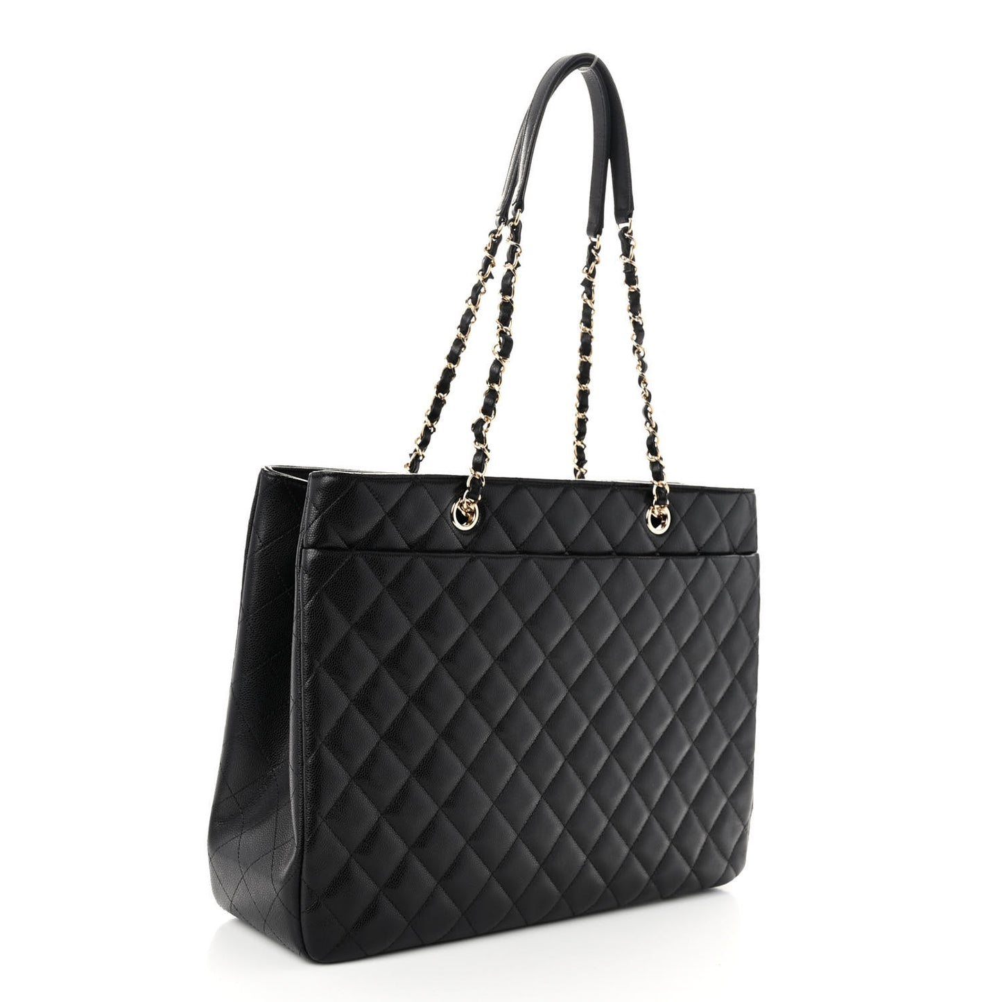 Caviar Quilted Large Shopping Tote Black