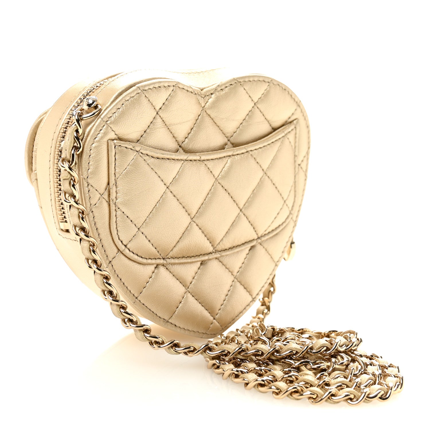 Chanel Metallic Lambskin Quilted CC In Love Heart Clutch With Chain Gold 3 of 11