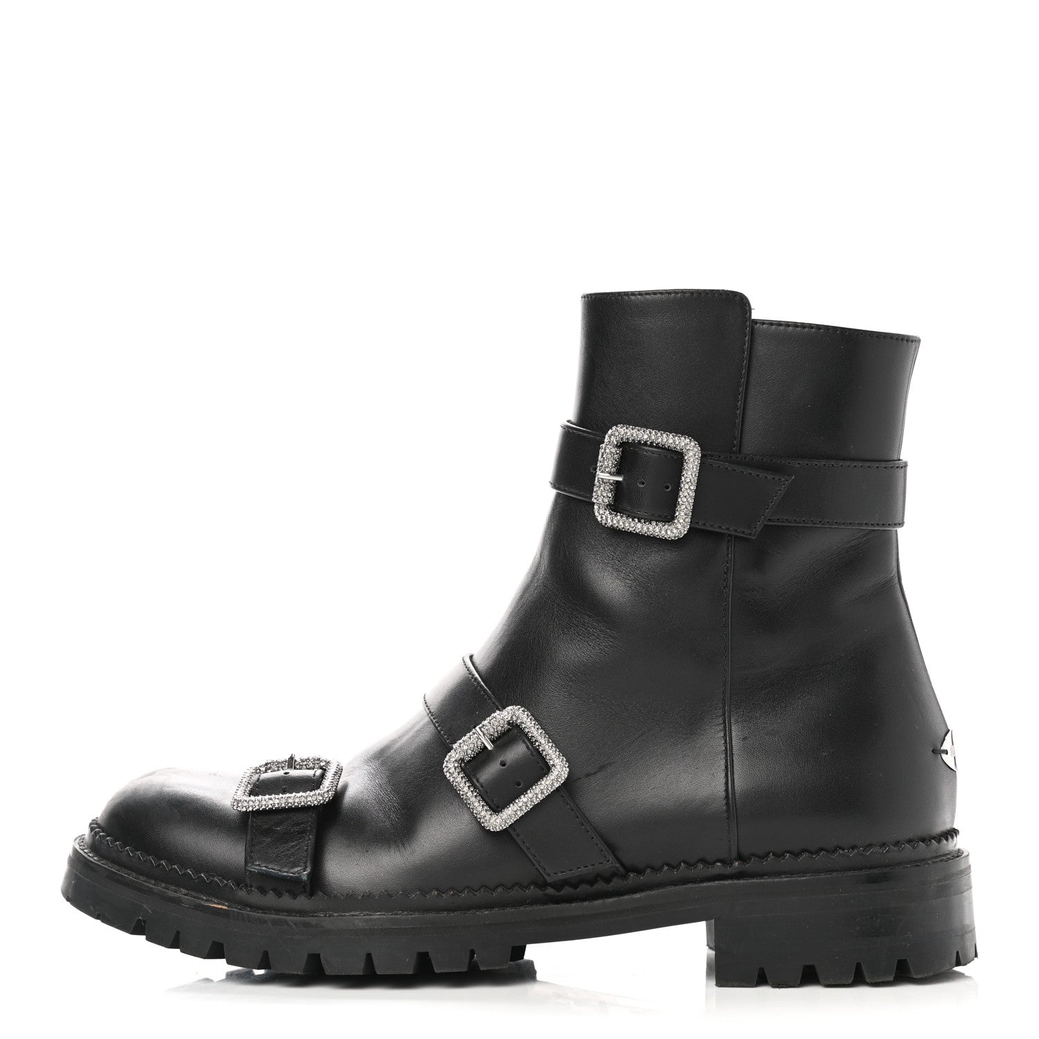 Jimmy Choo Calfskin Crystal Buckle Hank Boots 38 Black 1 of 11