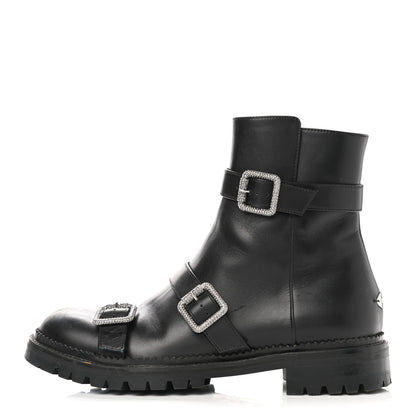 Jimmy Choo Calfskin Crystal Buckle Hank Boots 38 Black 1 of 11