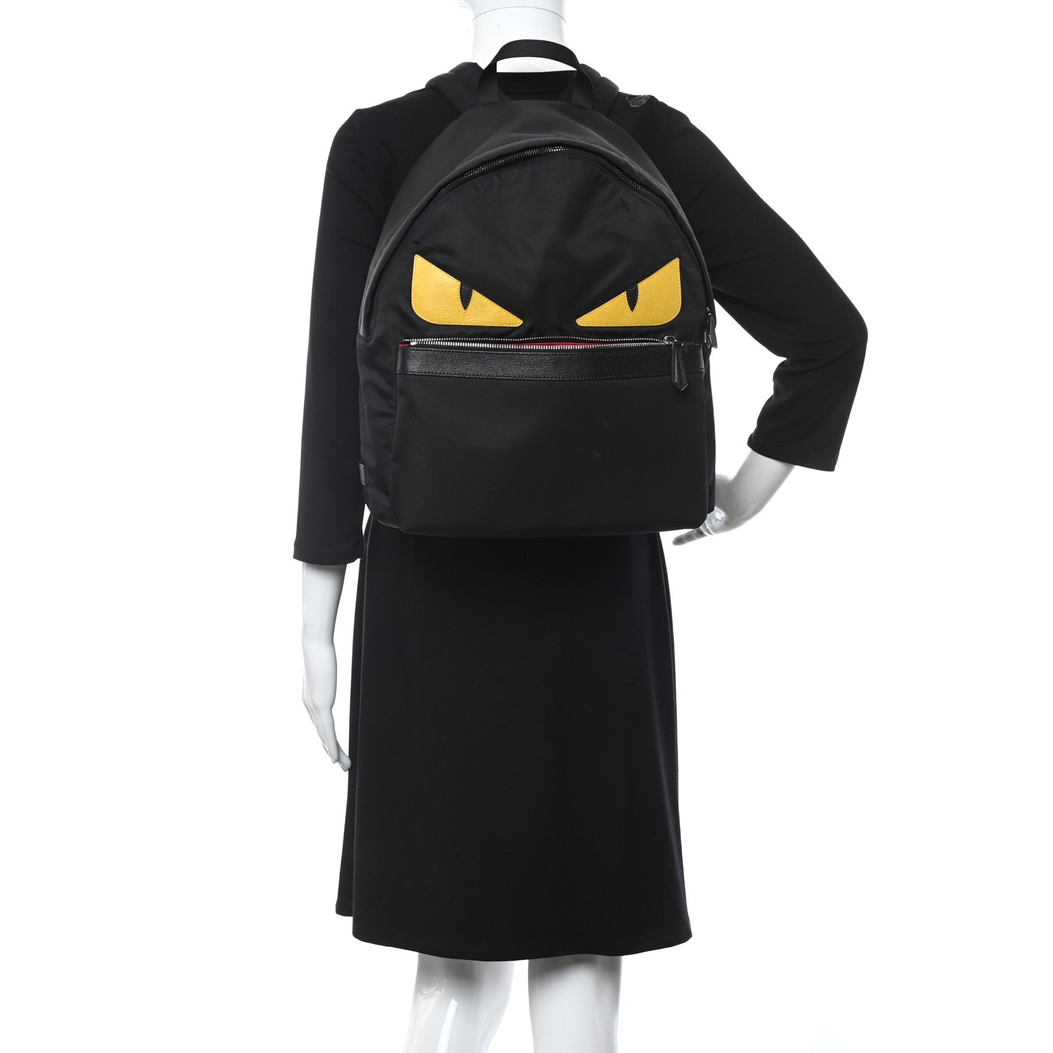 Fendi Nylon Vitello Elite Monster Eyes Rounded Backpack Black Yellow 2 of 10