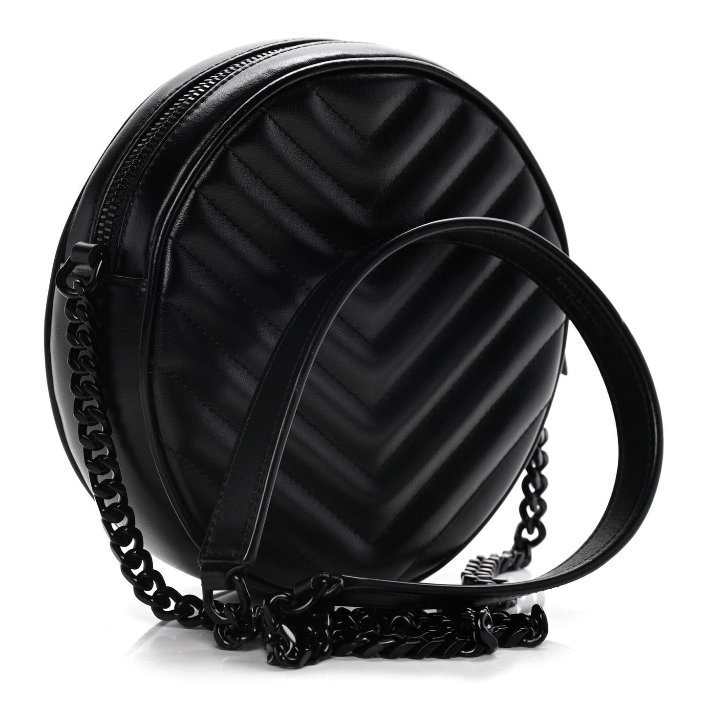 Calfskin Matelasse Chevron Round Vinyle Camera Bag Black