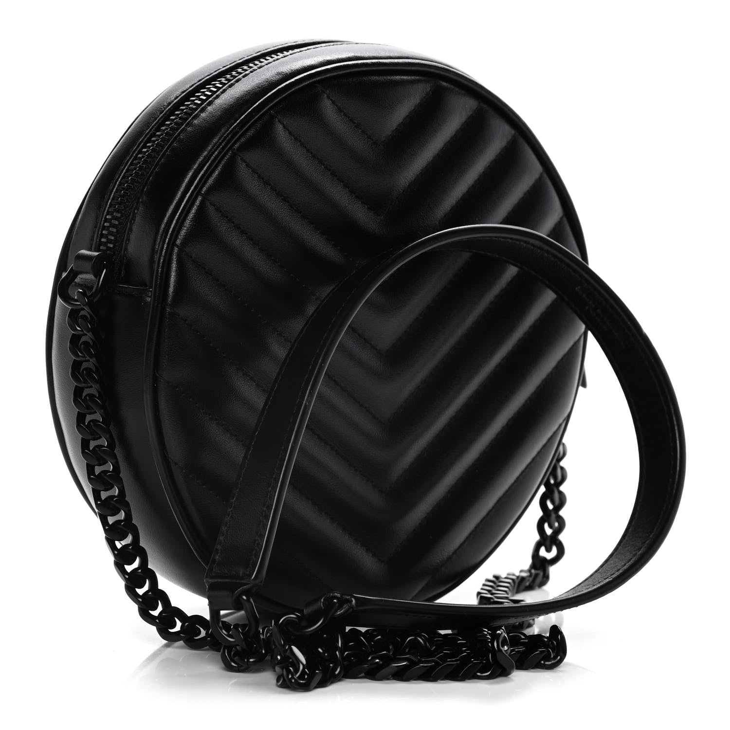 Saint Laurent Calfskin Matelasse Chevron Round Vinyle Camera Bag Black 2 of 9
