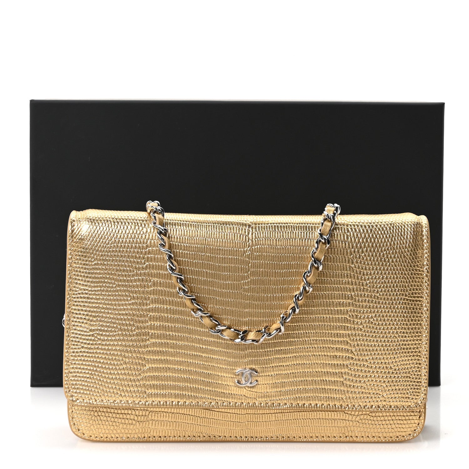 Chanel Calfskin Lizard Embossed Wallet On Chain WOC Gold 11 of 11