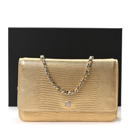 Chanel Calfskin Lizard Embossed Wallet On Chain WOC Gold 11 of 11