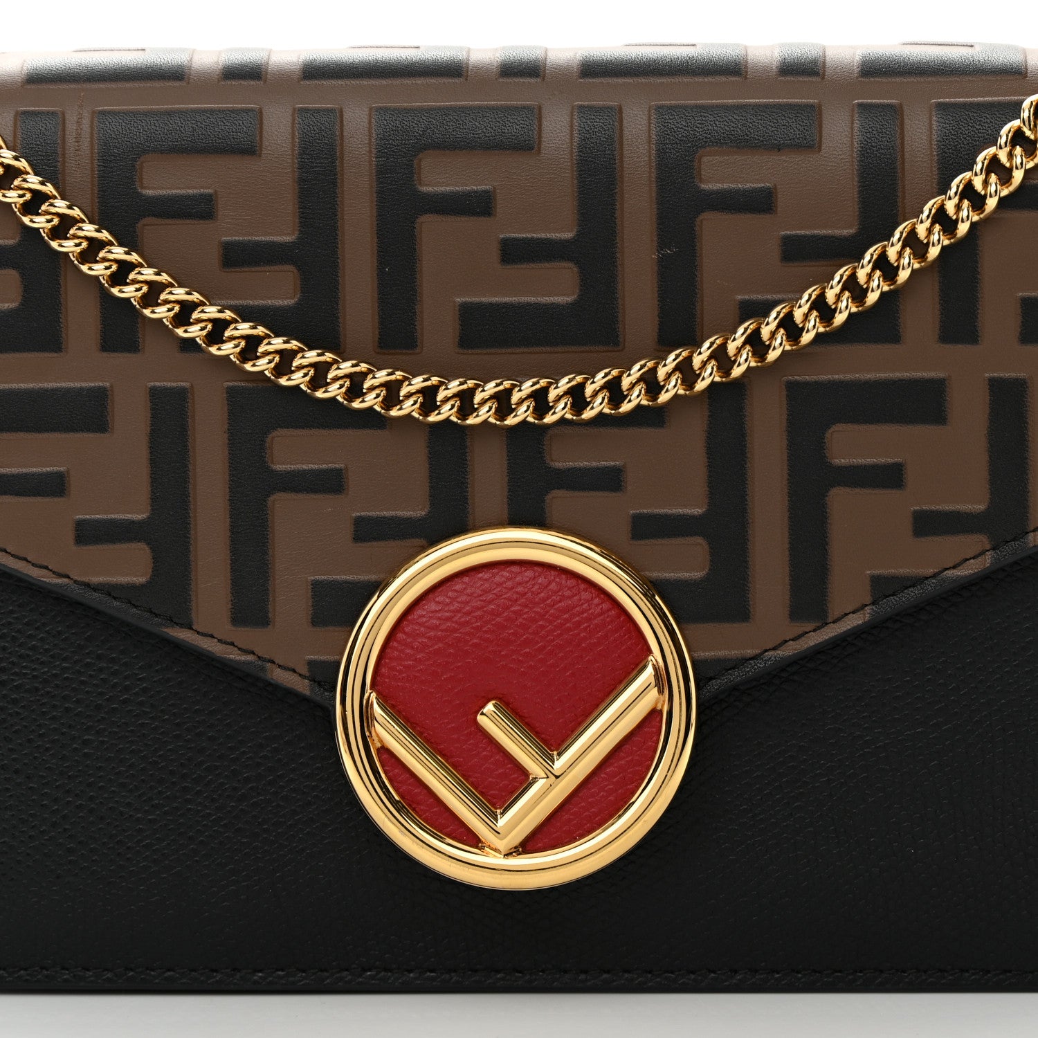 Fendi Vitello Cruise F is Fendi Bi-Color FF 1974 Embossed Medium Envelope Wallet On Chain Black Maya 8 of 11