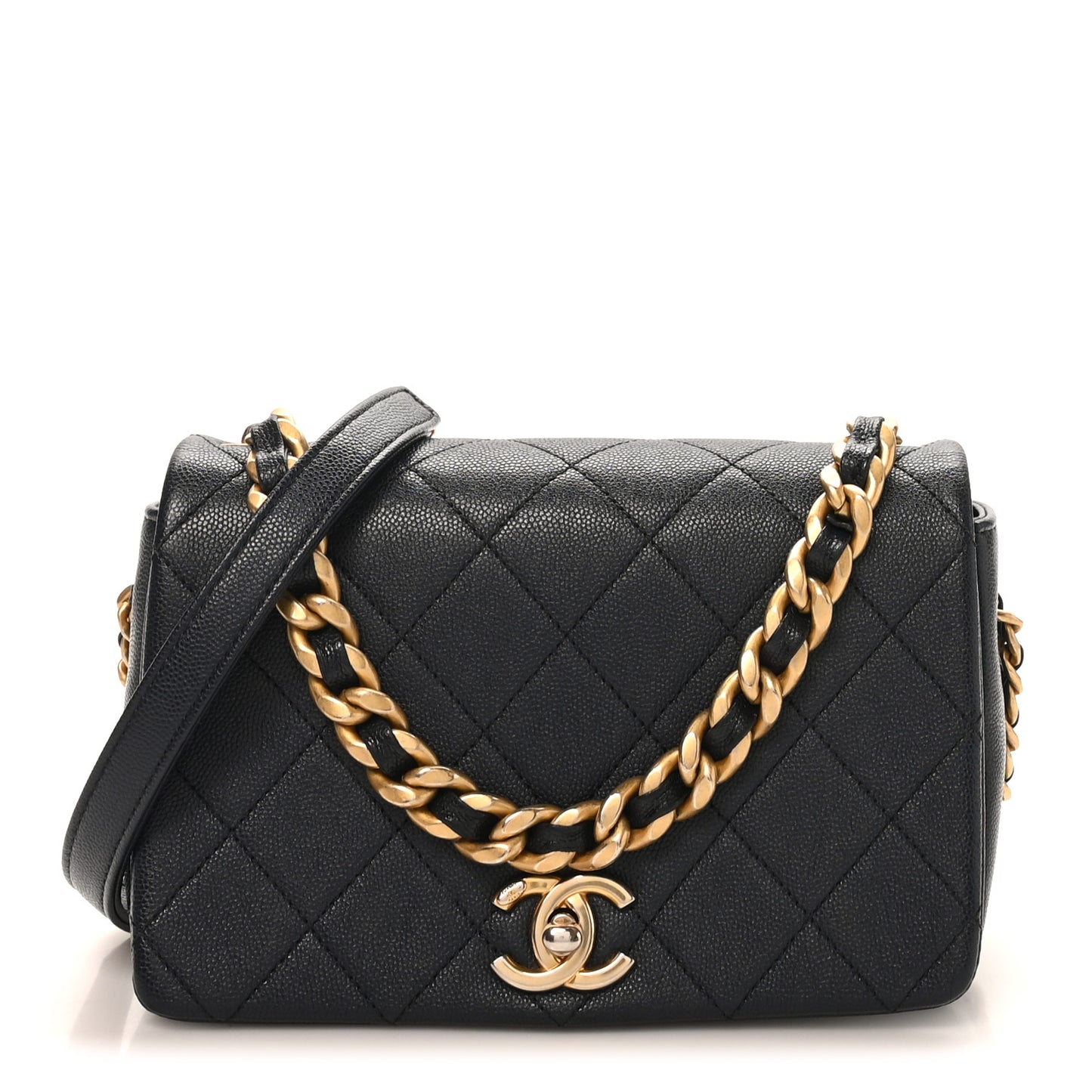 Caviar Quilted Small Fashion Therapy Flap Bag Navy Blue