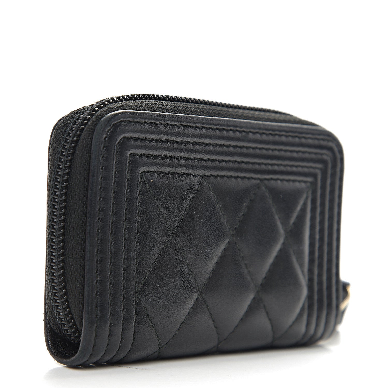 Chanel Lambskin Quilted Zip Around Boy Coin Purse Wallet Black 2 of 7