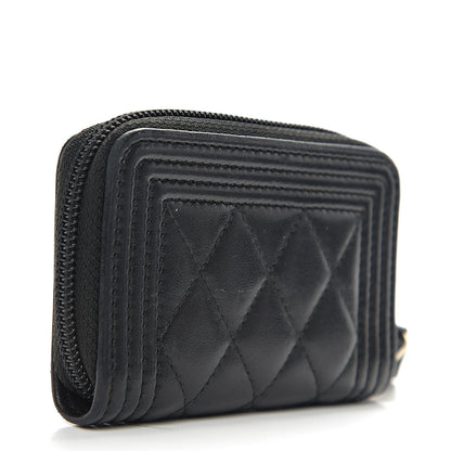 Chanel Lambskin Quilted Zip Around Boy Coin Purse Wallet Black 2 of 7
