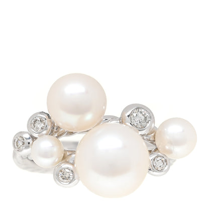 David Yurman Sterling Silver Diamond Pearl Cluster Cable Ring 52 6 2 of 6