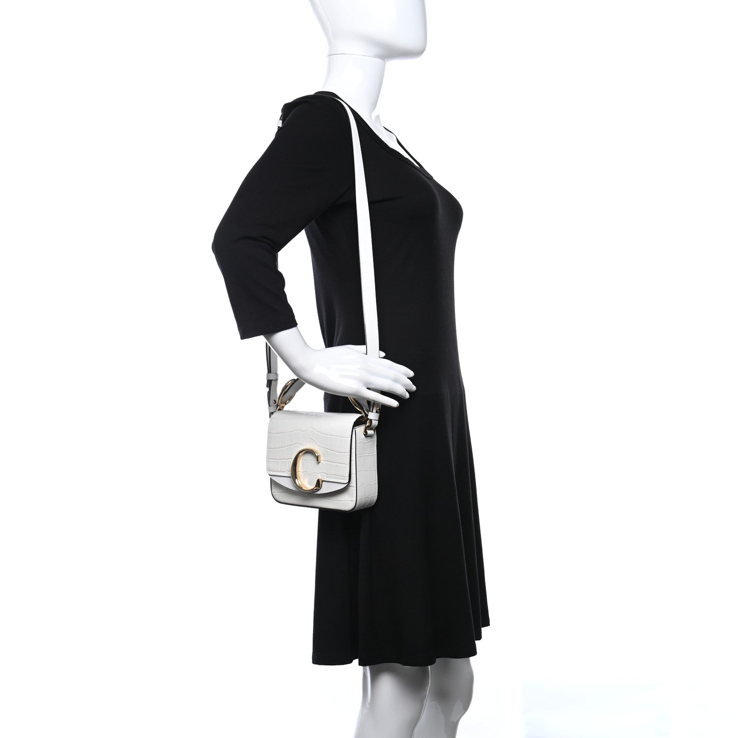 Chloe Calfskin Crocodile Embossed Mini C Double Carry Brilliant White 2 of 12