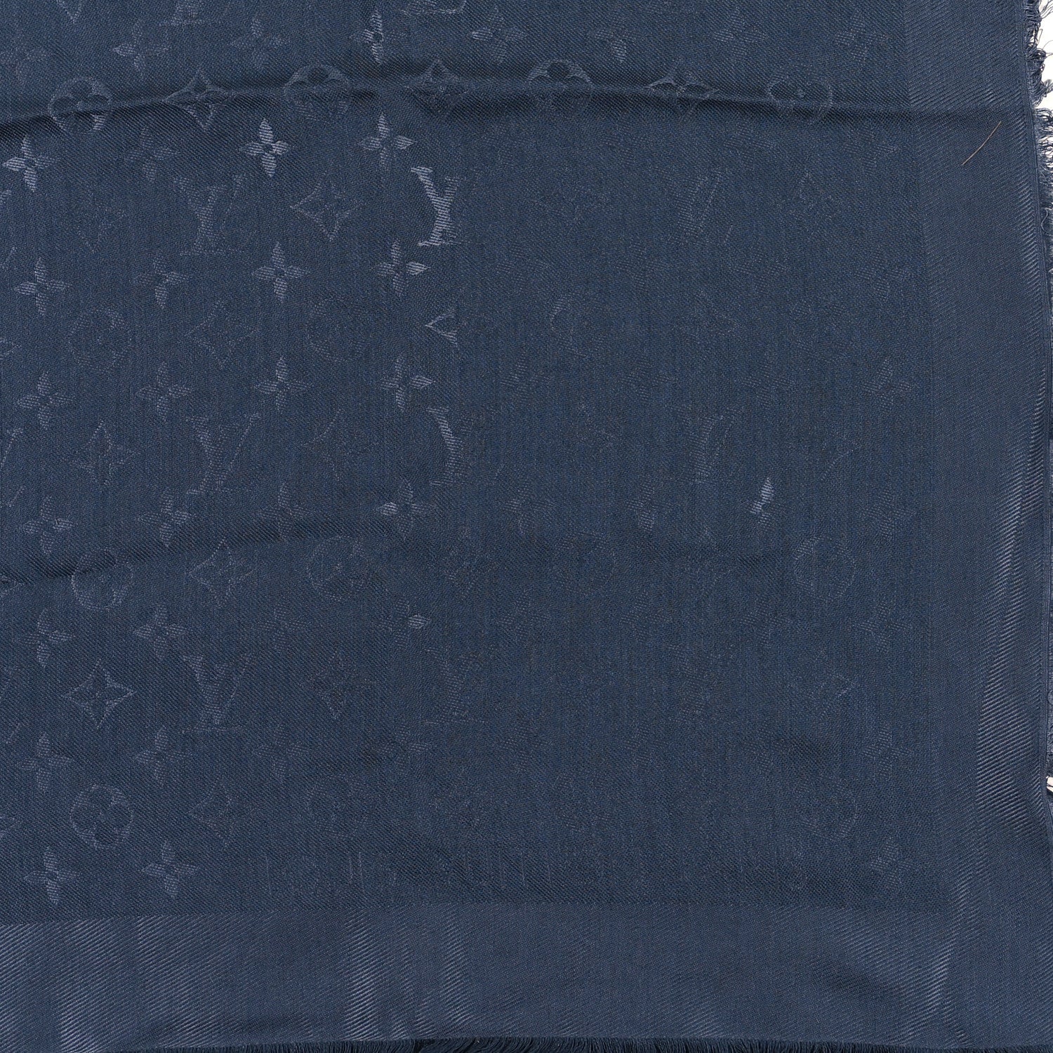 Louis Vuitton Silk Lurex Wool Monogram Shine Shawl Charcoal Blue 2 of 3