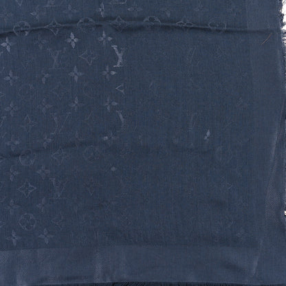 Louis Vuitton Silk Lurex Wool Monogram Shine Shawl Charcoal Blue 2 of 3