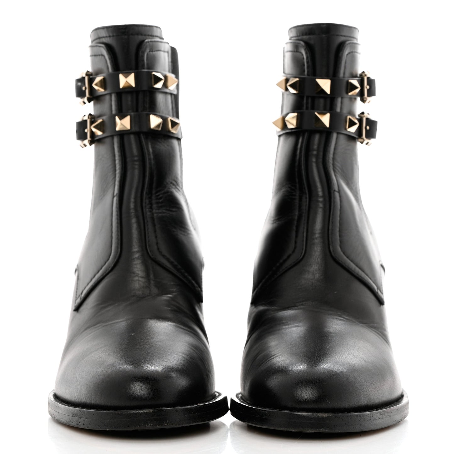 Calfskin Rockstud Double Buckle Beatle Chelsea 70mm Ankle Boots 38 Black