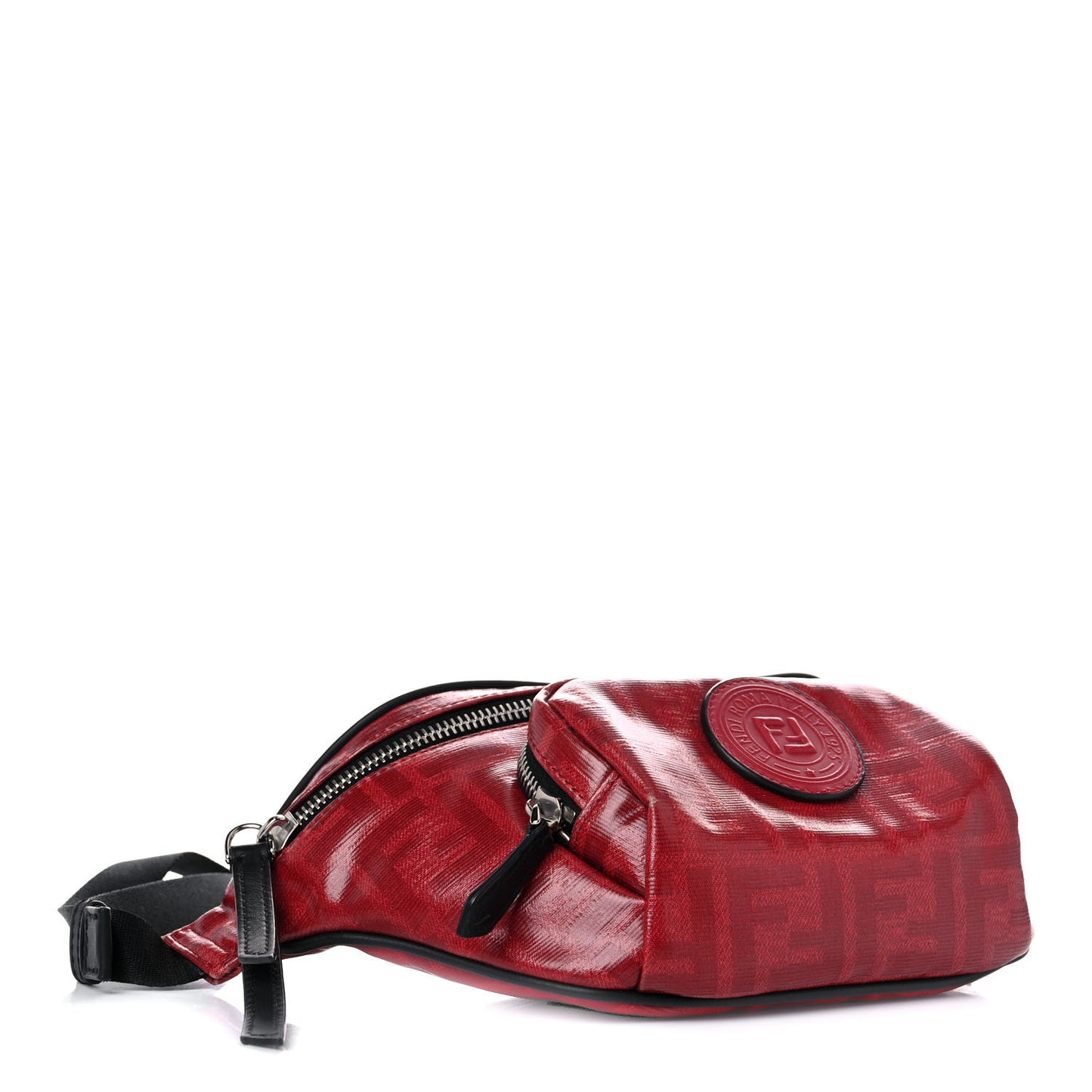 Glazed Fabric Vitello Century FF 1974 Stamp Patch Pocket Belt Bag Rosso