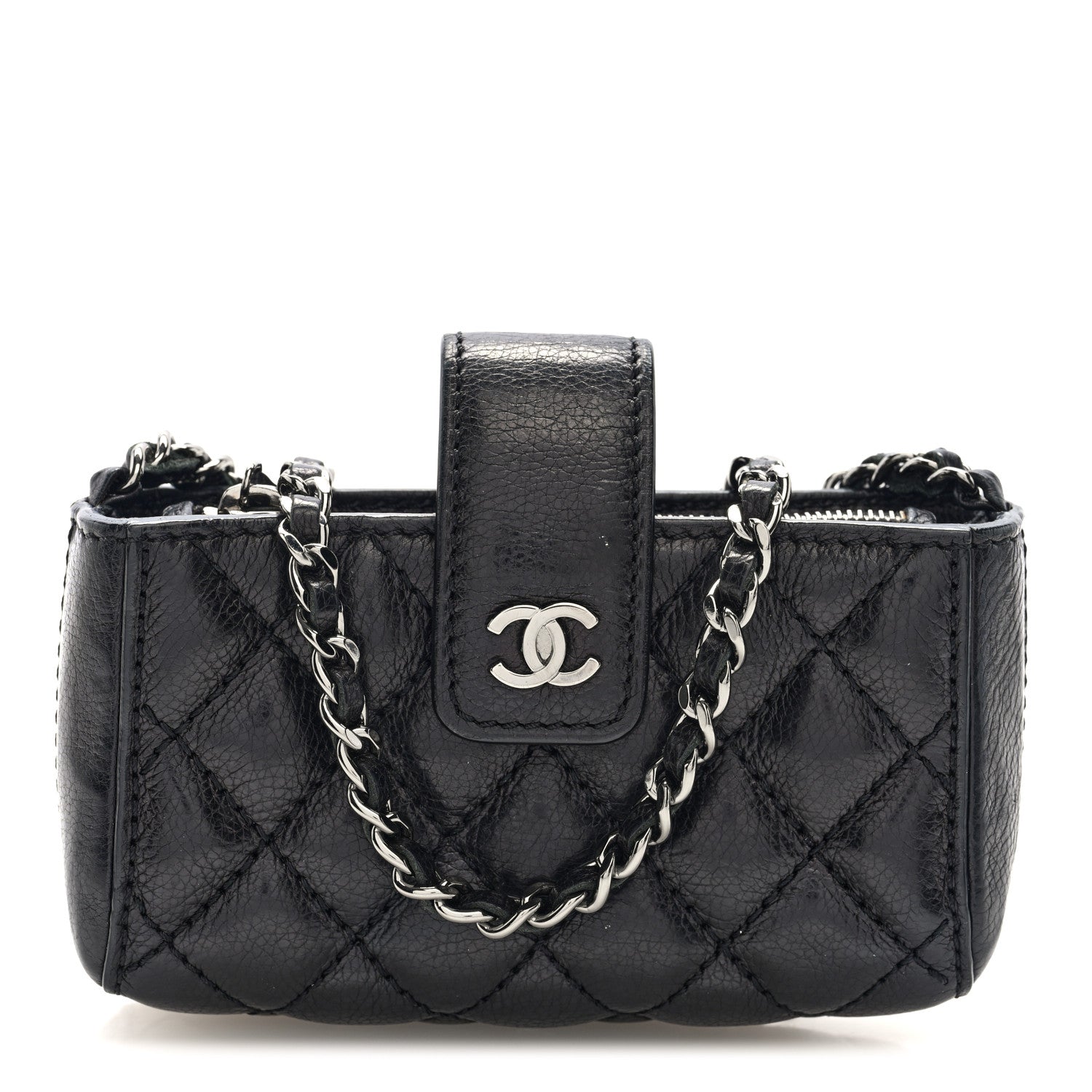 Chanel Caviar Quilted Mini Phone Holder Clutch With Chain Black 1 of 10