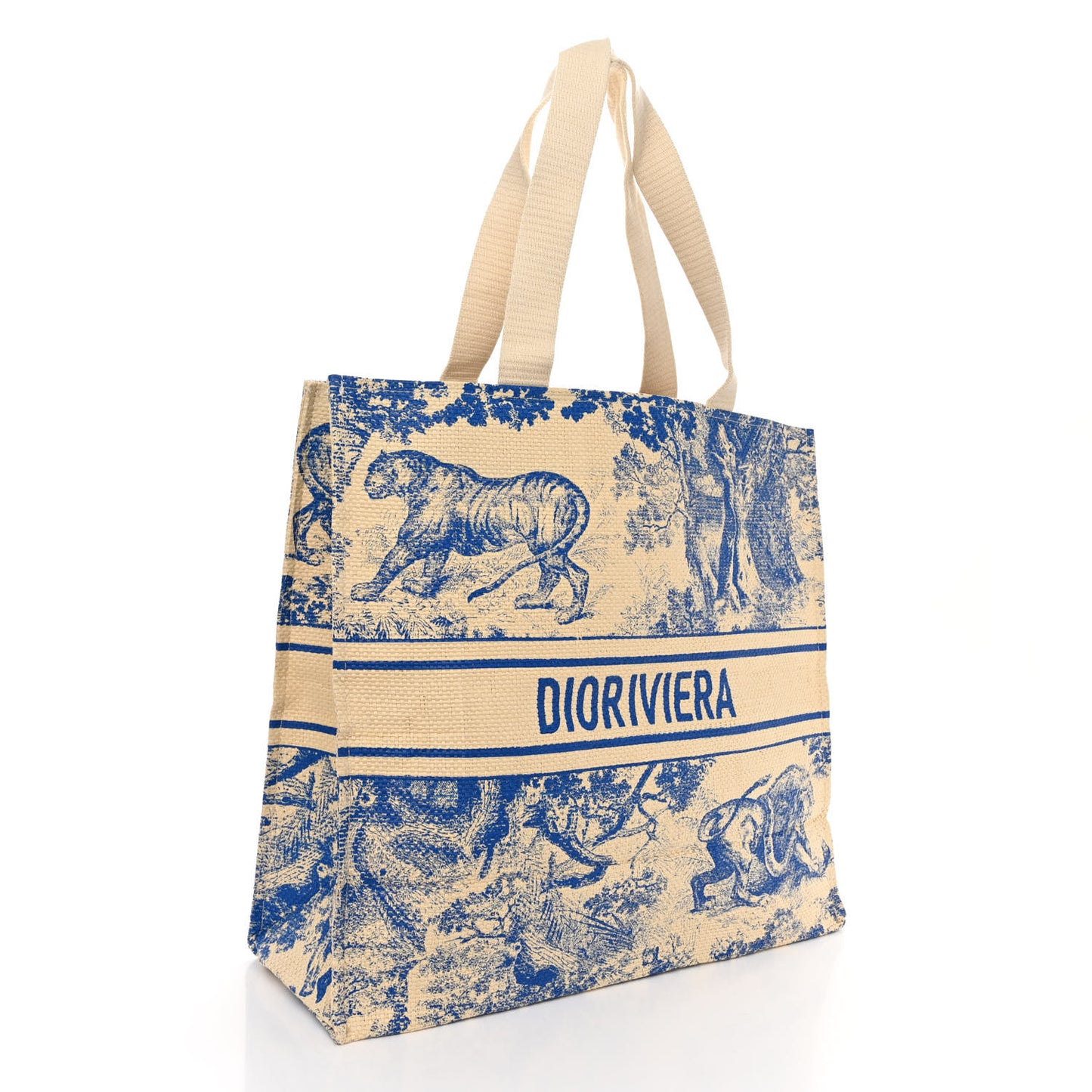CHRISTIAN DIOR Straw Dioriviera Tote Blue