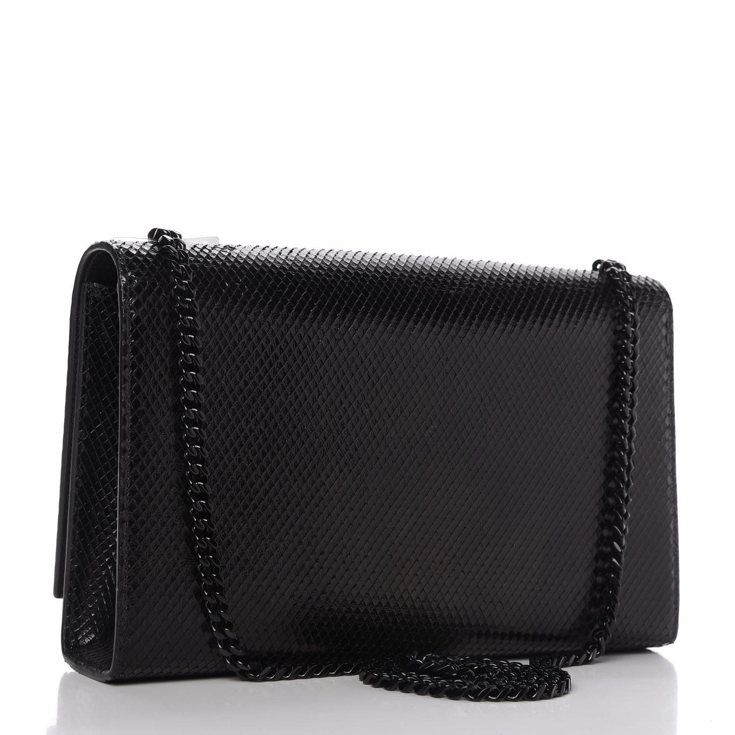Calfskin Snakeskin Effect Medium Classic Monogram Kate Satchel Black