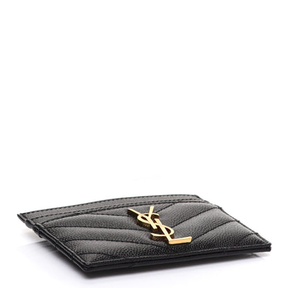 Saint Laurent Grain De Poudre Matelasse Chevron Monogram Credit Card Case Black 4 of 8