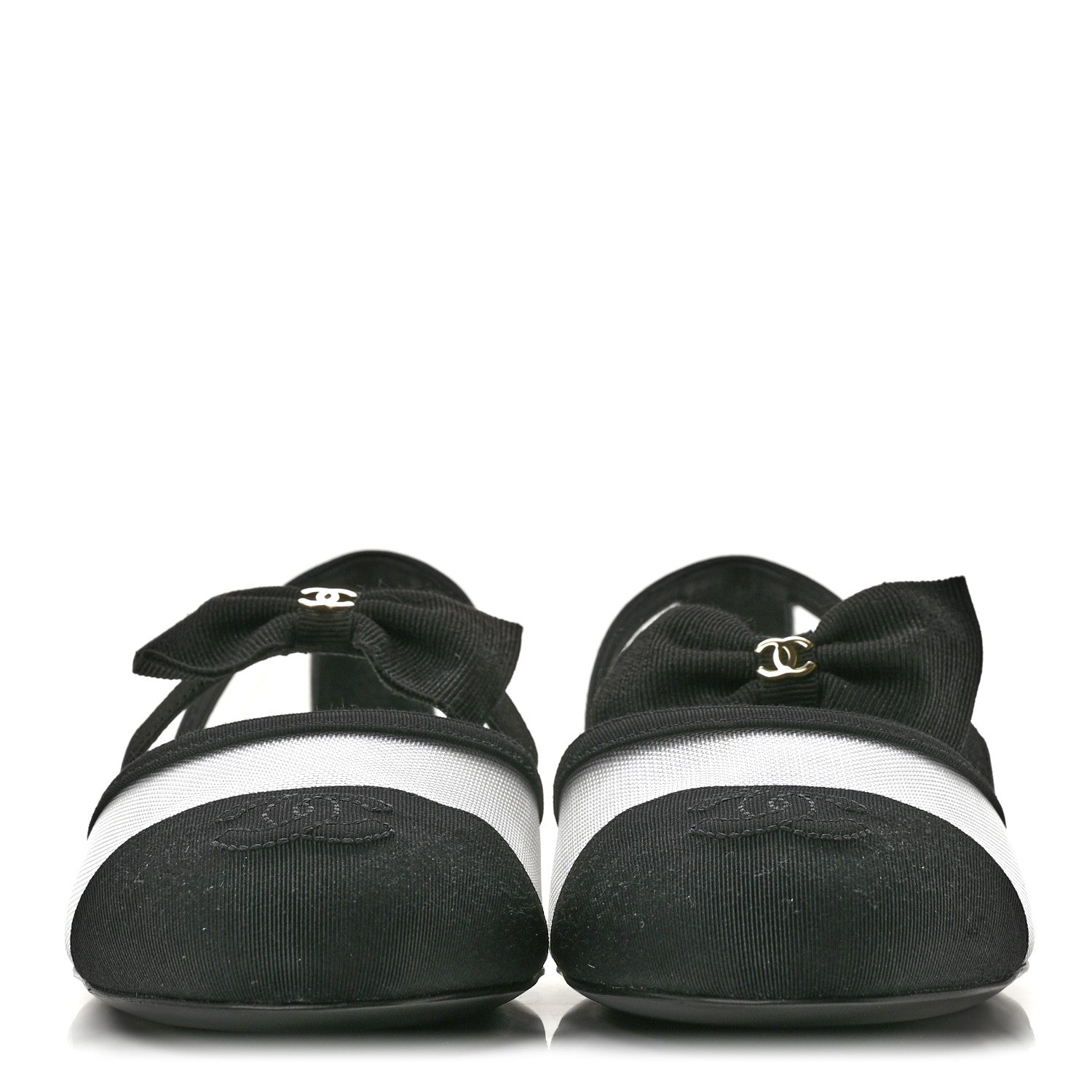 Chanel Mesh Grosgrain Mary Janes Flats 37 White Black 3 of 10