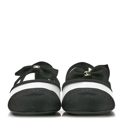 Chanel Mesh Grosgrain Mary Janes Flats 37 White Black 3 of 10