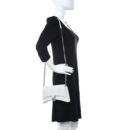 Balenciaga Shiny Calfskin Crocodile Embossed Small Hourglass Evening Chain Bag White 2 of 9
