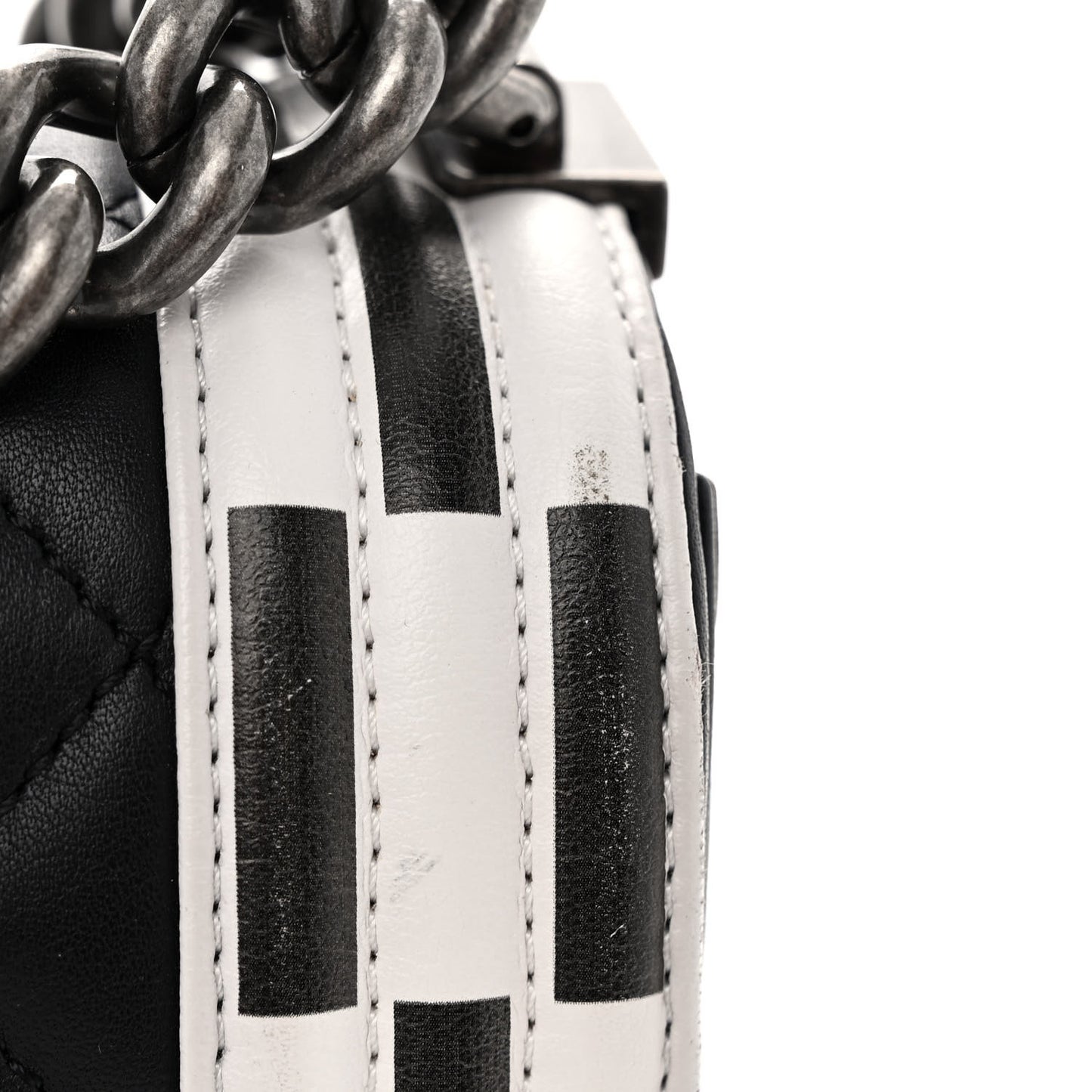Calfskin Quilted Checkerboard Trim New Medium Boy Flap Black White
