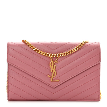 Saint Laurent Grain De Poudre Matelasse Chevron Monogram Chain Wallet Tender Pink 1 of 11
