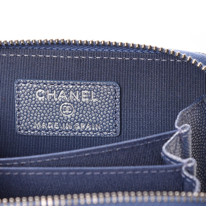 Chanel Metallic Caviar Chevron Quilted Vintage Mademoiselle Zip Coin Purse Light Blue 6 of 10