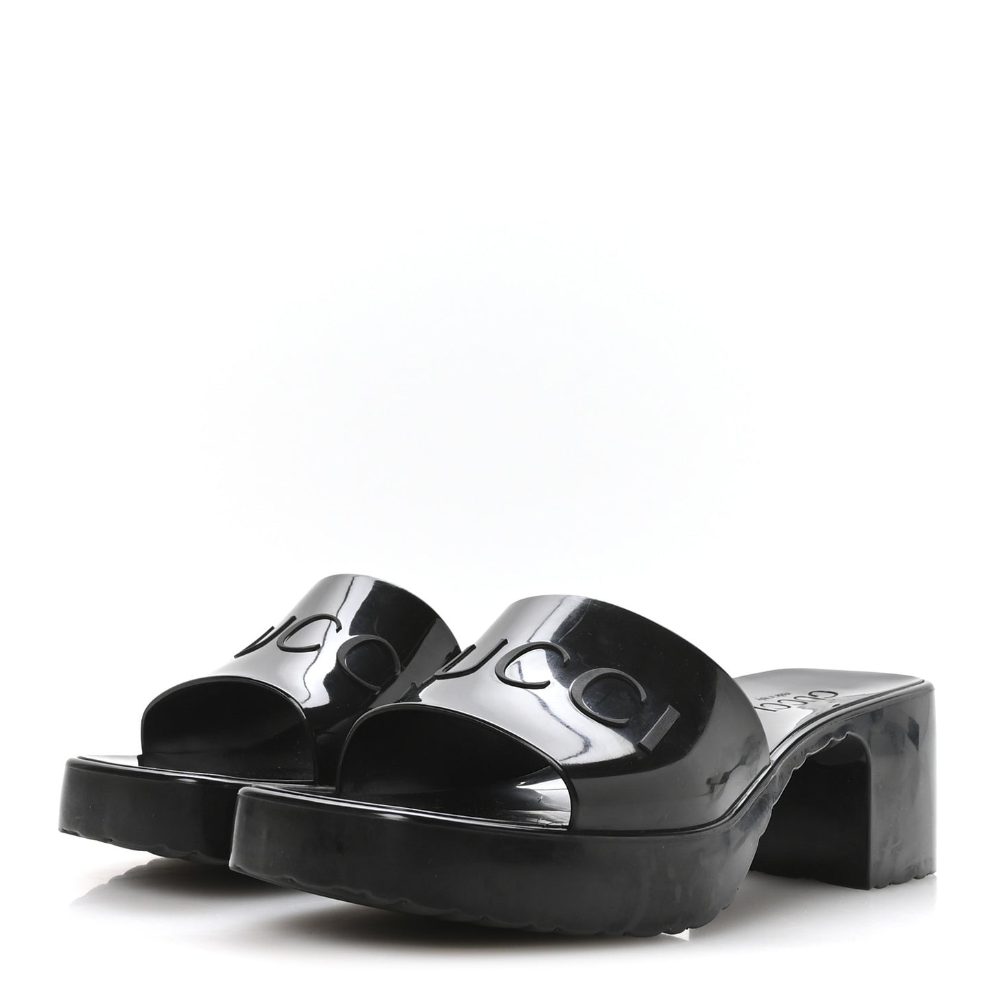 Rubber Gucci Logo Womens Platform 20/60mm Slide Sandals 37 Black