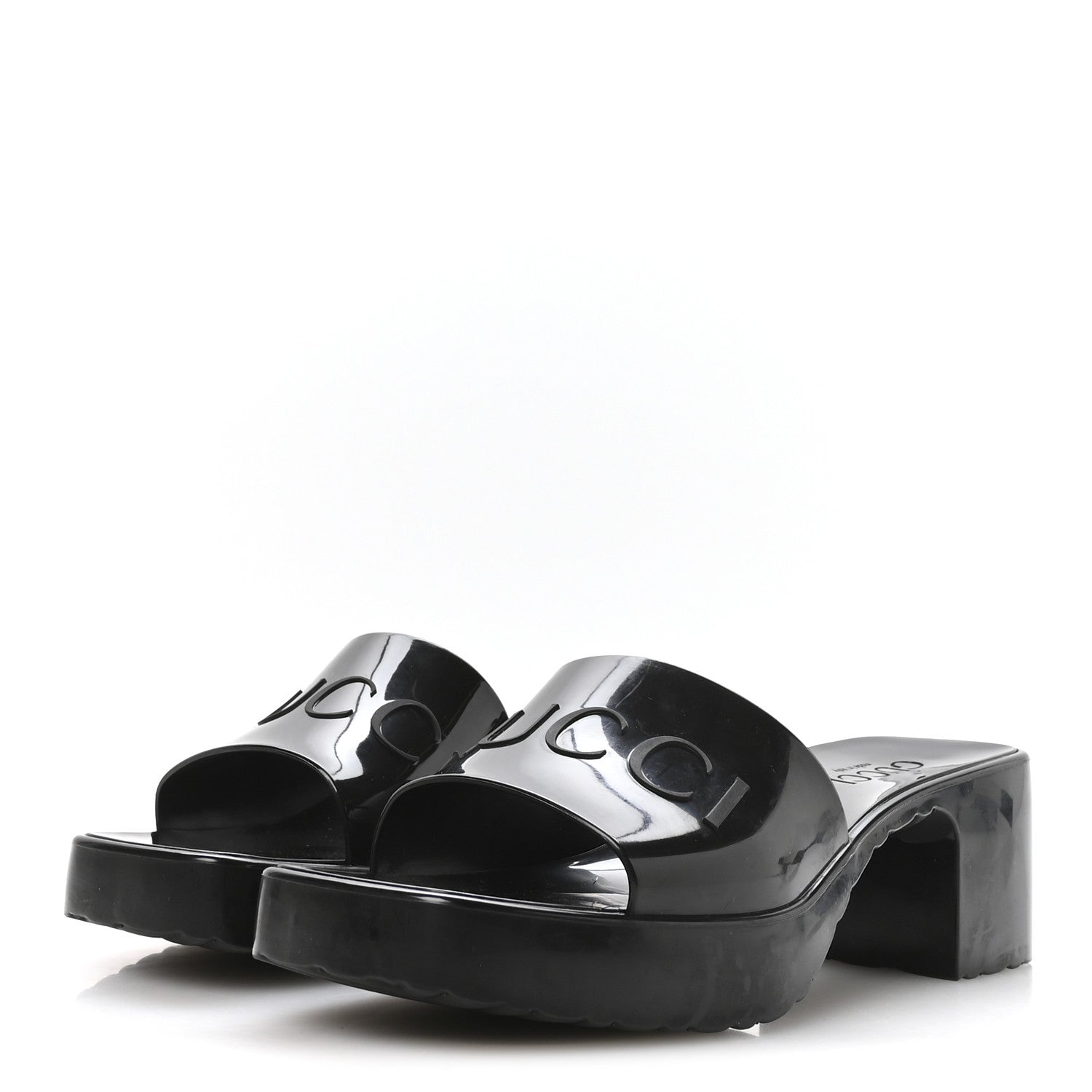 Gucci Rubber Gucci Logo Womens Platform 20/60mm Slide Sandals 37 Black 4 of 9