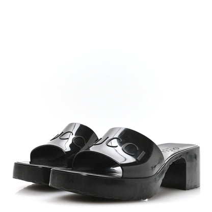 Gucci Rubber Gucci Logo Womens Platform 20/60mm Slide Sandals 37 Black 4 of 9