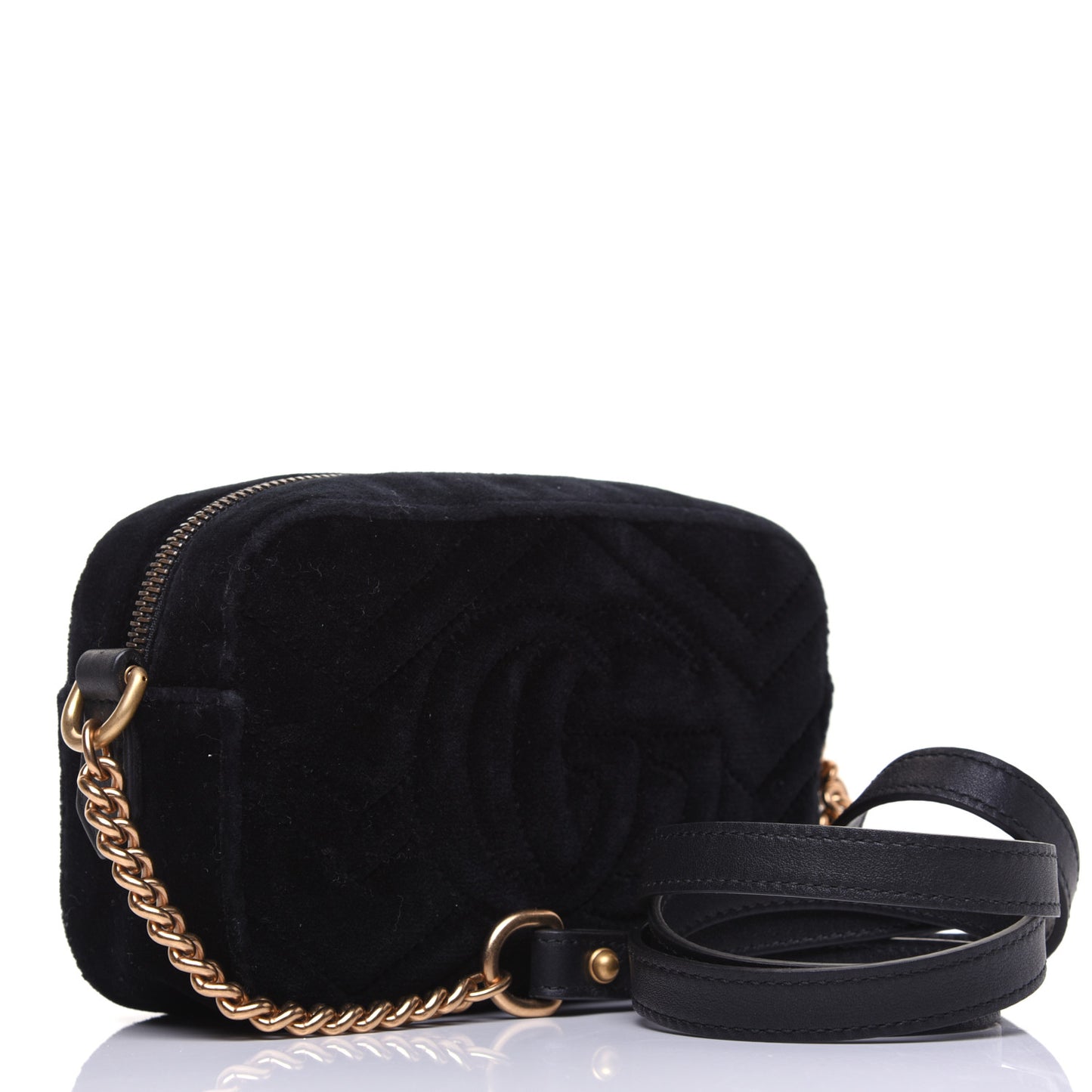 Velvet Matelasse Marquise Crystals Mini GG Marmont Chain Shoulder Bag Black
