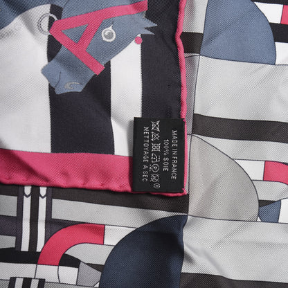 Hermes Silk Gavroche Rocabar Pocket Square Scarf Rose Vif Gris Black 5 of 5