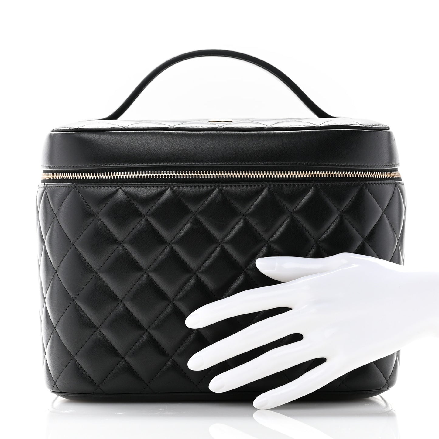 Lambskin Quilted Large Vanity Pouch Black