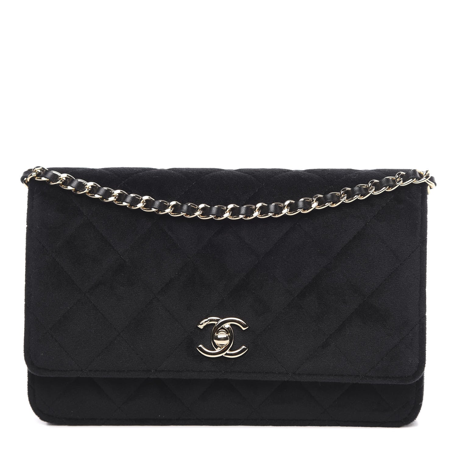 Chanel Velvet Quilted Pearl Crush Wallet On Chain WOC Black 1 of 12