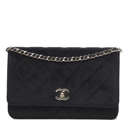 Chanel Velvet Quilted Pearl Crush Wallet On Chain WOC Black 1 of 12