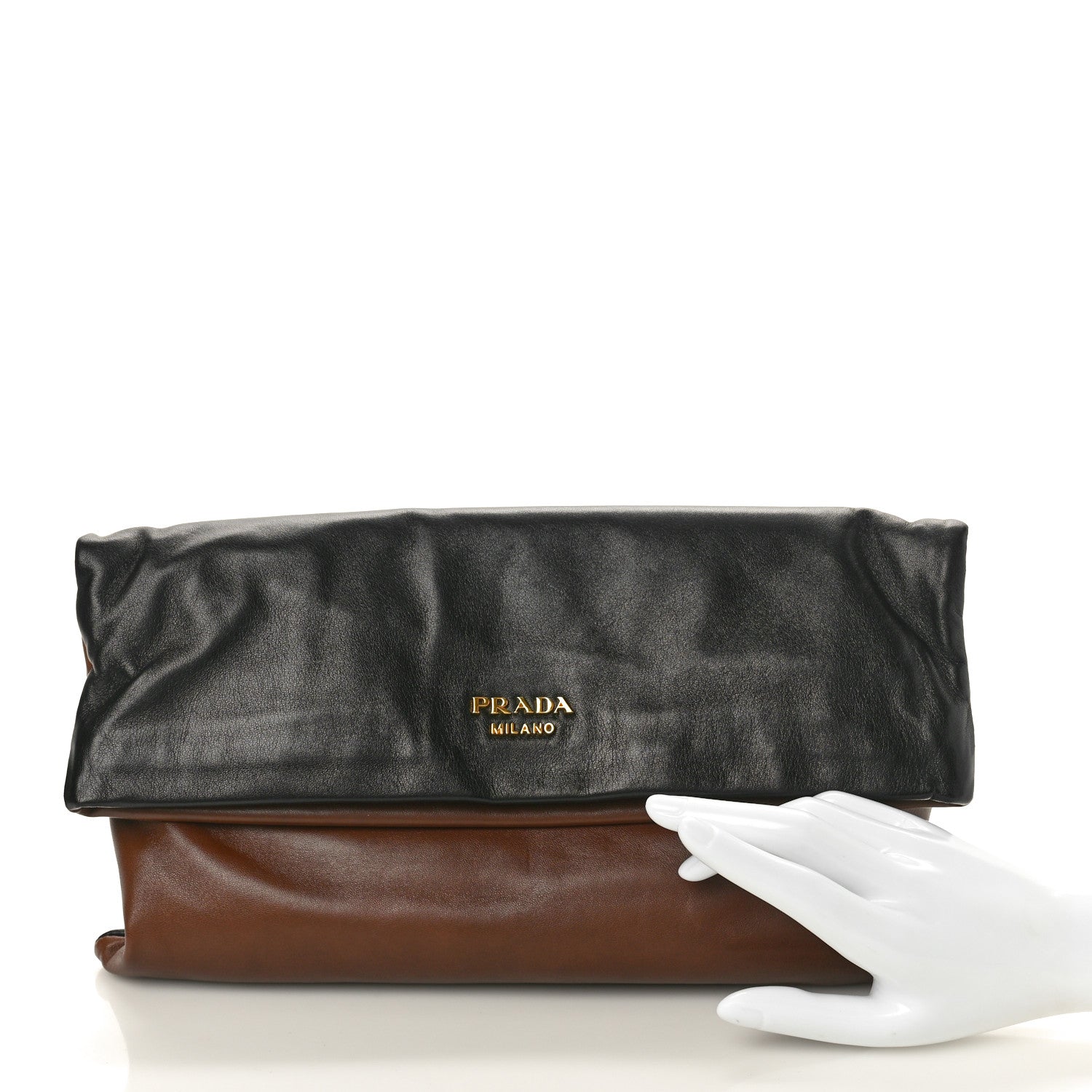 Prada Nappa Fold Over Zip Clutch Cocco Black 2 of 7