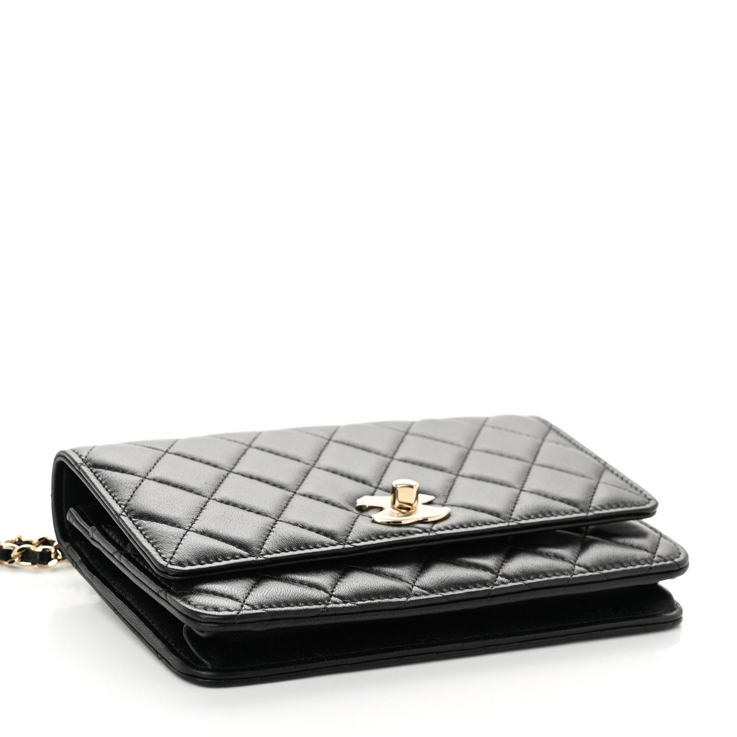 Lambskin Quilted Trendy CC Wallet On Chain WOC Black