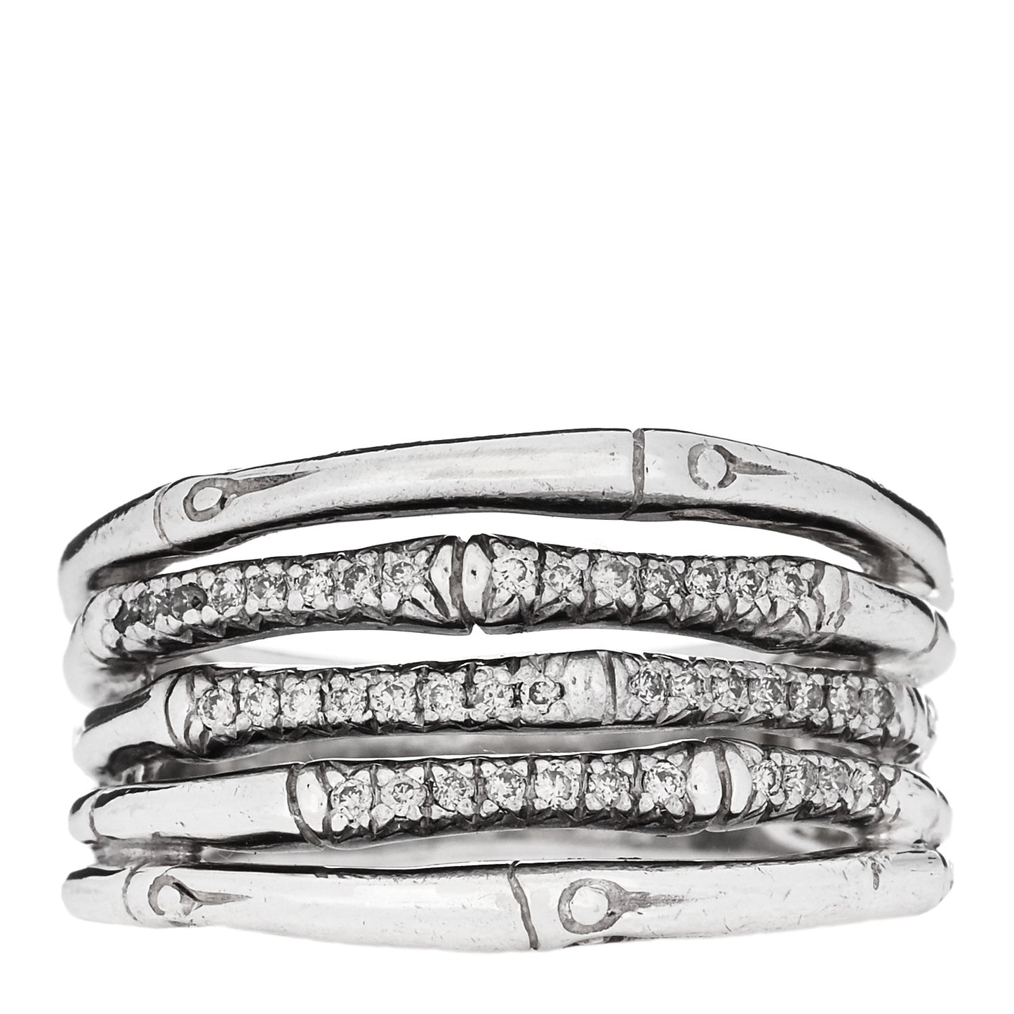 Sterling Silver Diamond Bamboo Multi Row Ring 58 8.5