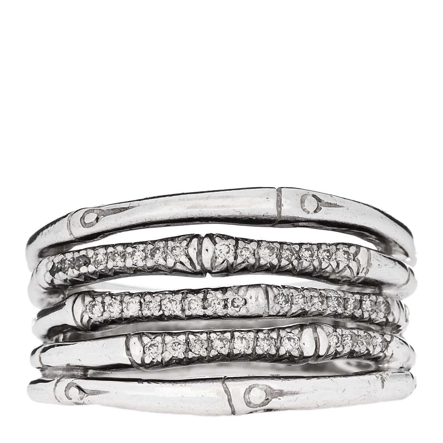 John Hardy Sterling Silver Diamond Bamboo Multi Row Ring 58 8.5 1 of 5