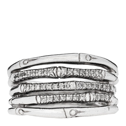 John Hardy Sterling Silver Diamond Bamboo Multi Row Ring 58 8.5 1 of 5