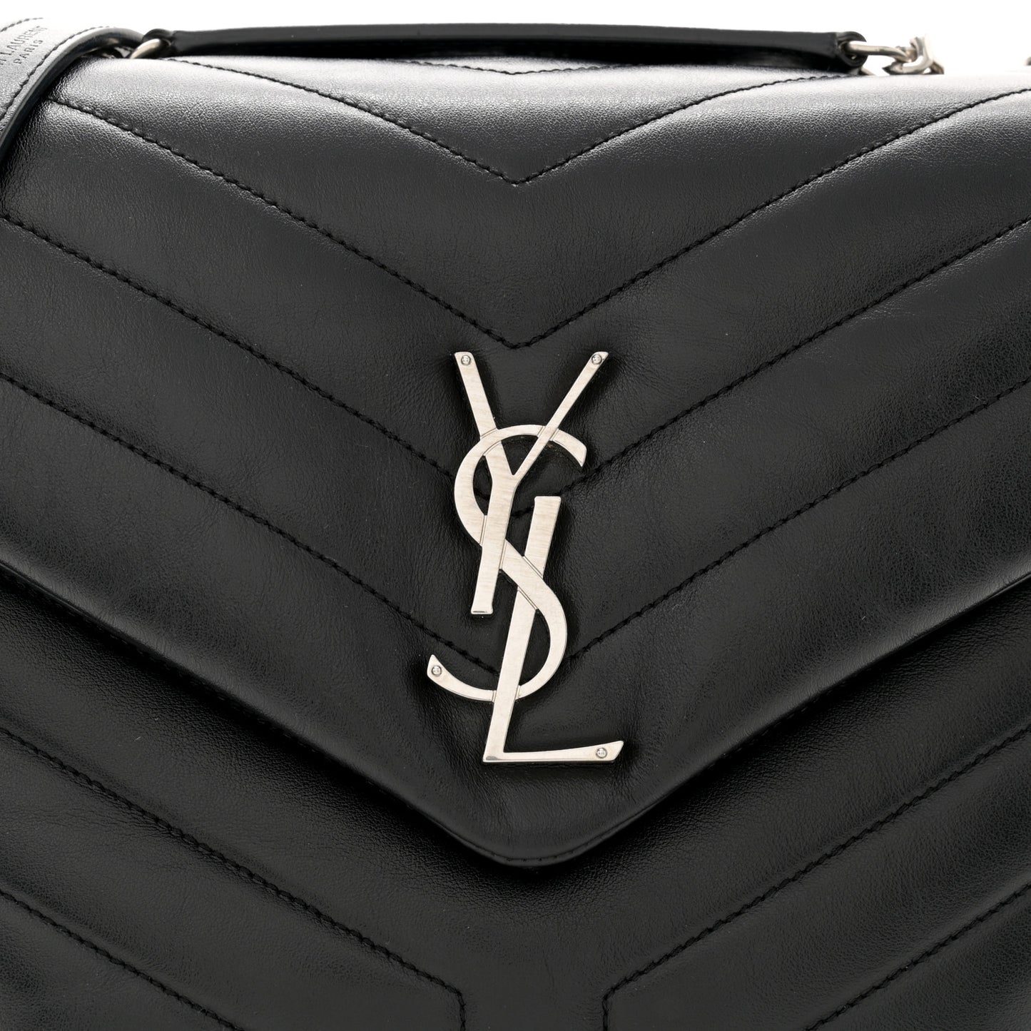 Calfskin Y Quilted Monogram Medium Loulou Chain Satchel Black