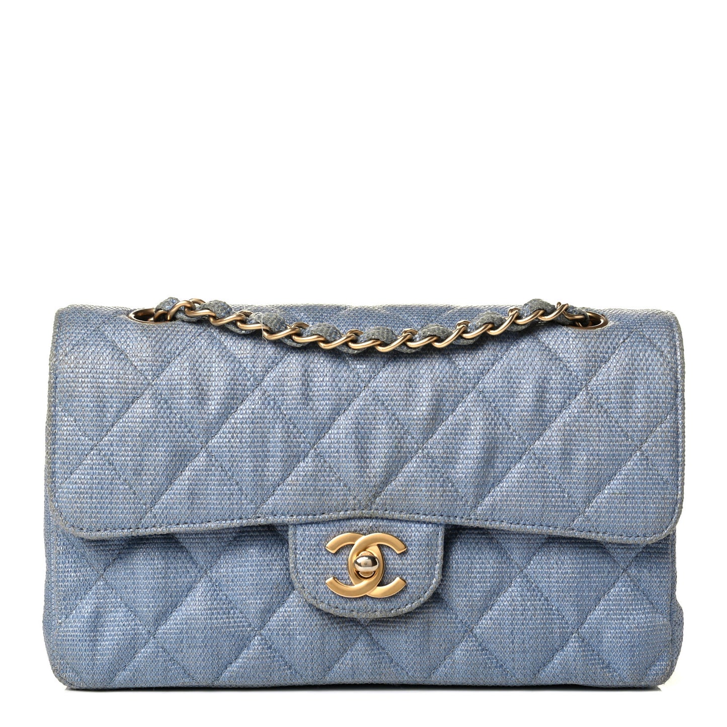 Tweed Quilted Small Double Flap Blue