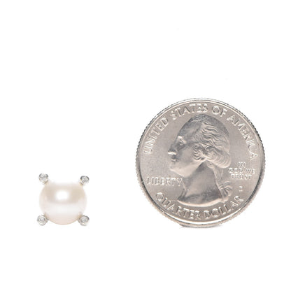 David Yurman Sterling Silver Diamond Pearl 9.5mm Earrings 2 of 7